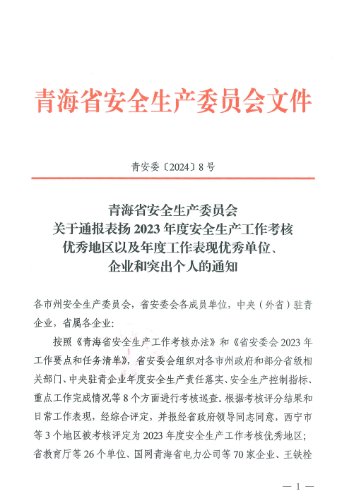 喜報(bào)！2023年度安全生產(chǎn)工作優(yōu)秀企業(yè)和突出個(gè)人名單揭曉！